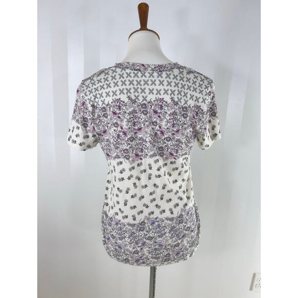 LOFT Multicolor V Neck Multicolor Floral Print Short Sleeve Top - Picture 4 of 8
